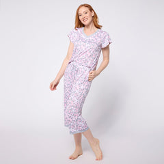 Comfort Code Women's V-Neck Flounce Sleeve Capri Pajama Set