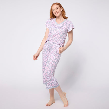 Comfort Code Women's V-Neck Flounce Sleeve Capri Pajama Set