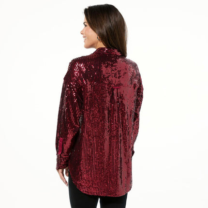 Curations x Debbie Denmon Sparkle Sequin Button-Down Shirt for Women