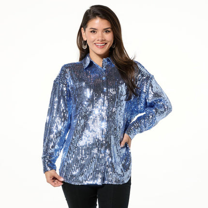 Curations x Debbie Denmon Sparkle Sequin Button-Down Shirt for Women