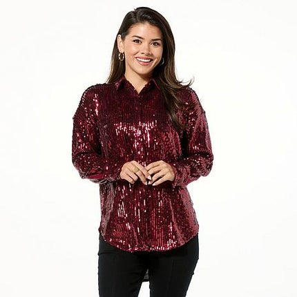 Curations x Debbie Denmon Sparkle Sequin Button-Down Shirt for Women