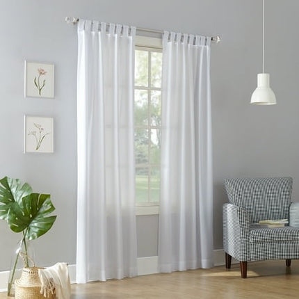 40"x63" No. 918 Light Filtering Semi-Sheer Joshua Heathered Texture Tab Top Curtain Panel White: Polyester, Indoor Use