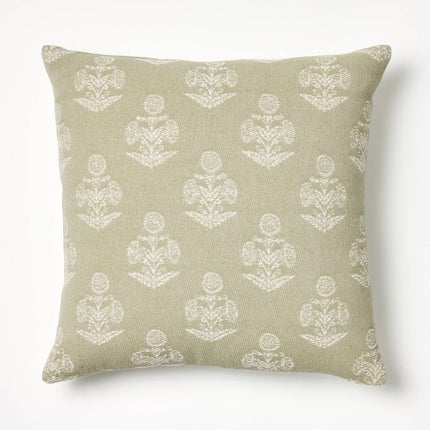 Threshold Woven Block Print Square Throw Pillow 20in Light Sage/Cream