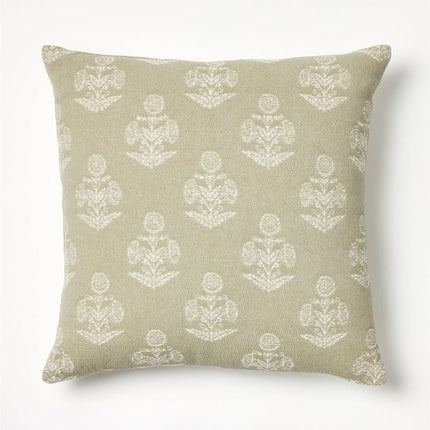 Threshold Woven Block Print Square Throw Pillow 20in Light Sage/Cream
