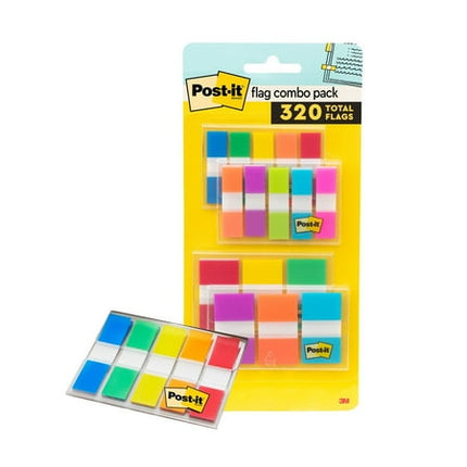 Post-it Flags Combo Pack, 4 On-The-Go Dispensers/Pack, 120 .94 in Wide and 200 .47 in Wide Flags, Assorted Colors (683-XL1)