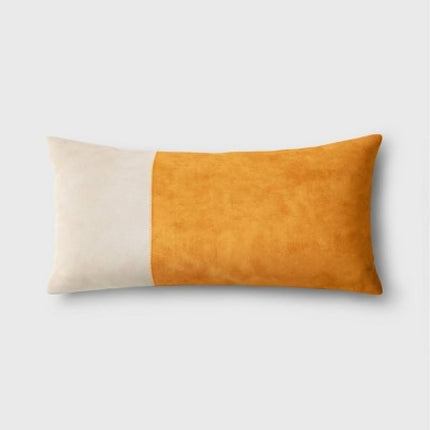 Threshold Oversized Color Block Pieced Suede Lumbar Gold & Neutral Throw Pillow