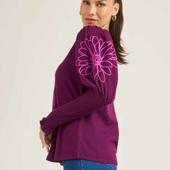 DG2 by Diane Gilman Romantic Embroidered Juliette Sleeve Knit Sweater