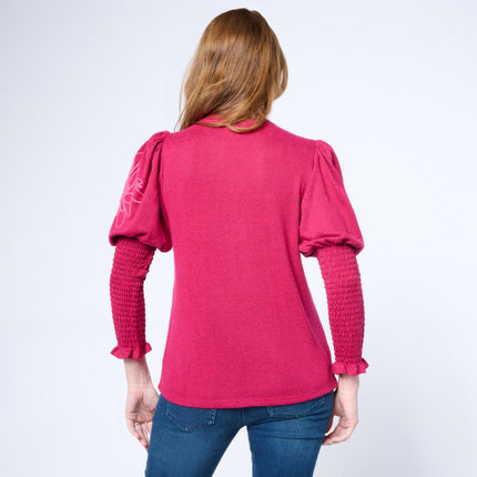 DG2 by Diane Gilman Romantic Embroidered Juliette Sleeve Knit Sweater