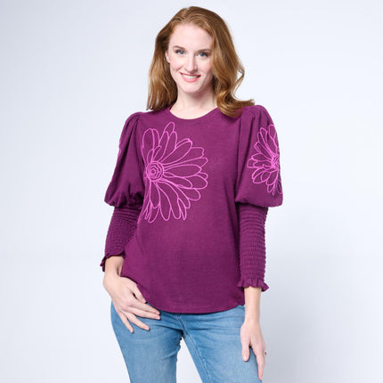 DG2 by Diane Gilman Romantic Embroidered Juliette Sleeve Knit Sweater