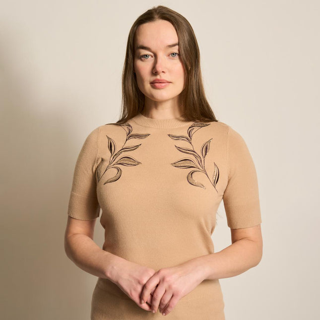 DG2 Diane Gilman Embroidered Short-Sleeve SoftEase Knit Sweater Top