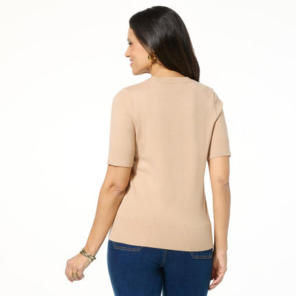 DG2 Diane Gilman Embroidered Short-Sleeve SoftEase Knit Sweater Top