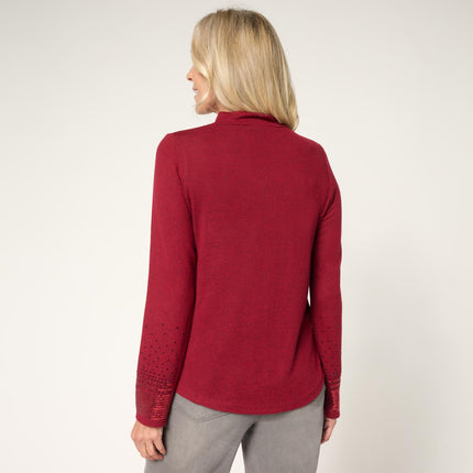 DG2 Diane Gilman Mock Neck Top with Embellished Long Sleeves