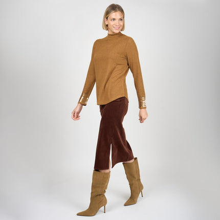 DG2 Diane Gilman Mock Neck Top with Embellished Long Sleeves
