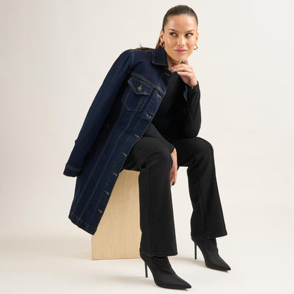 DG2 Diane Gilman New Classic Stretch Denim Longline Car Coat