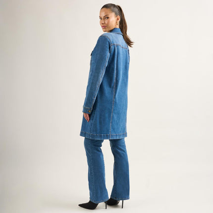 DG2 Diane Gilman New Classic Stretch Denim Longline Car Coat