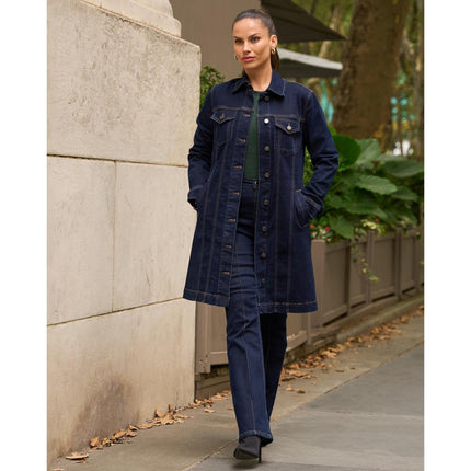 DG2 Diane Gilman New Classic Stretch Denim Longline Car Coat