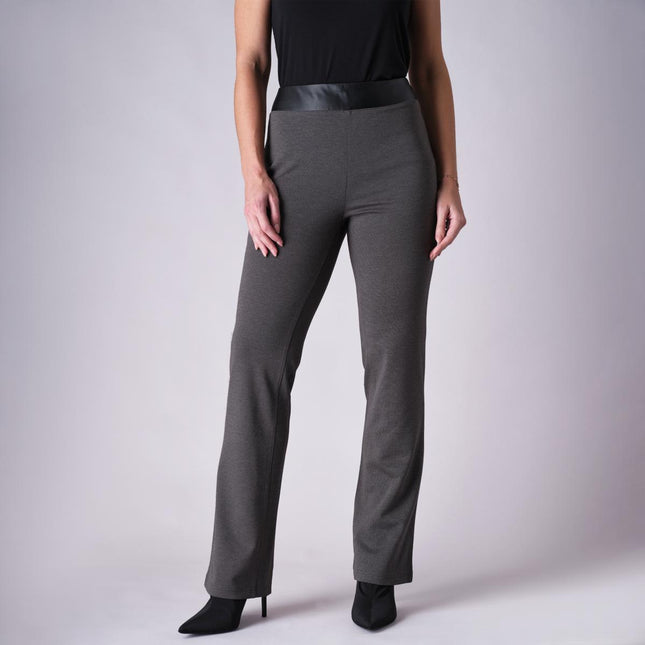 DG2 Diane Gilman Ponte Baby Bootcut Pull-On Pant with Faux Leather Trim