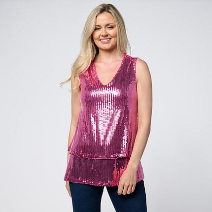 DG2 Diane Gilman Sequin Front Combo Easy Tank Sleeveless Top