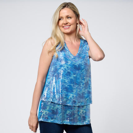 DG2 Diane Gilman Sequin Front Combo Easy Tank Sleeveless Top