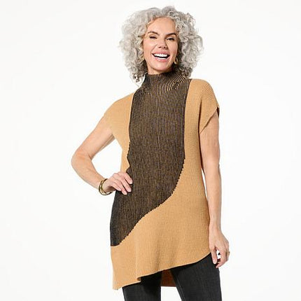 DG2 Diane Gilman SoftEase Mock-Neck Tunic Sweater - Comfortable Curved Hem