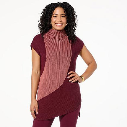 DG2 Diane Gilman SoftEase Mock-Neck Tunic Sweater - Comfortable Curved Hem