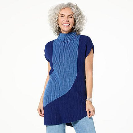 DG2 Diane Gilman SoftEase Mock-Neck Tunic Sweater - Comfortable Curved Hem