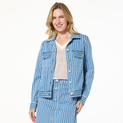 DG2 Diane Gilman Super Stretch Knit Denim Patch Pocket Jacket