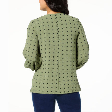 DG2 by Diane Gilman Swiss Dot Chain-Trimmed Blouse with Elegant Neckline