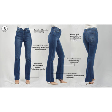 DG2 Diane Gilman Women's Virtual Stretch Denim Bootcut Jeans - Comfortable, Flattering Fit
