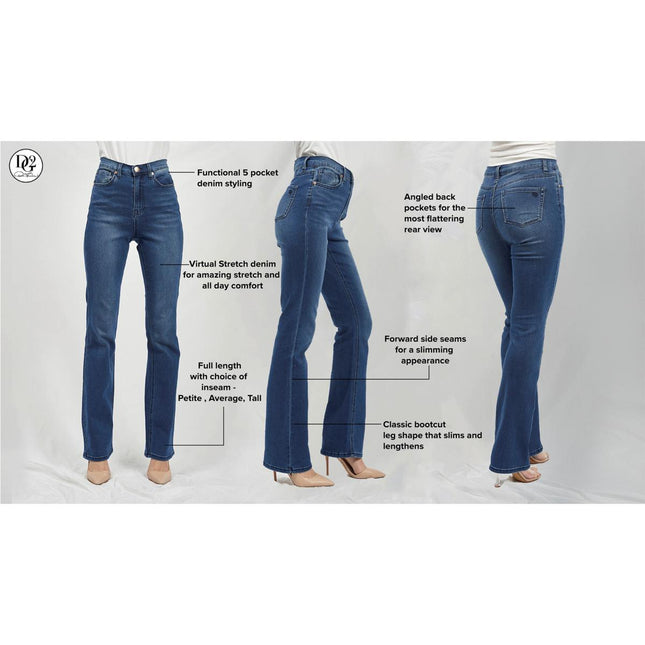 DG2 Diane Gilman Women's Virtual Stretch Denim Bootcut Jeans - Comfortable, Flattering Fit