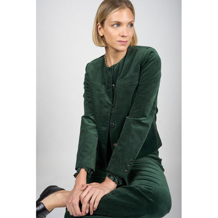 Diane Gilman Stretch Velveteen Collarless Tailored Jacket for Women Sleek Fit