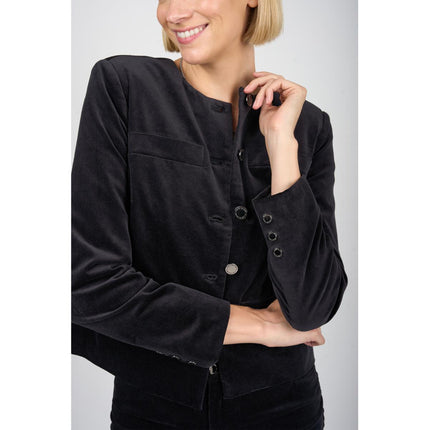 Diane Gilman Stretch Velveteen Collarless Tailored Jacket for Women Sleek Fit