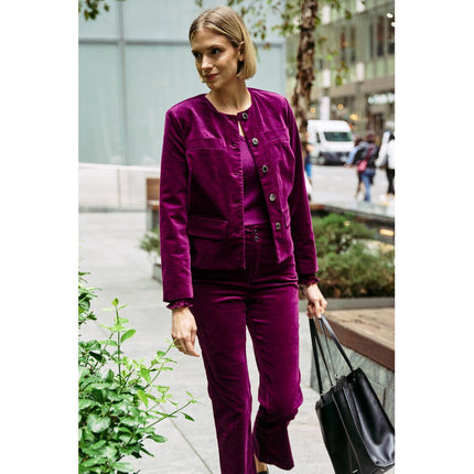 Diane Gilman Stretch Velveteen Collarless Tailored Jacket for Women Sleek Fit