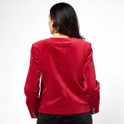 Diane Gilman Stretch Velveteen Collarless Tailored Jacket for Women Sleek Fit
