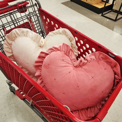 Threshold Oversized Heart Velvet Pillow With Faux Shearling Reverse Pink/Ivory
