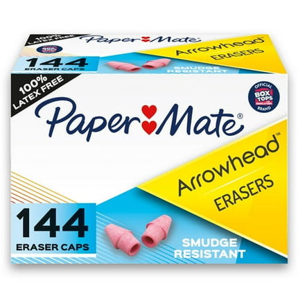 Paper Mate Arrowhead Eraser Caps, for Pencil Marks, Pink, 144/box
