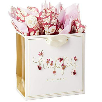 Hallmark Signature 7" Medium Birthday Gift Bag with Tissue Paper (Pink Flowers) B07HFLT6MF