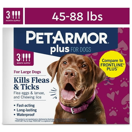 PetArmor Plus Flea and Tick Prevention for Dogs, Dog Flea and Tick Treatment, 3 Doses, Waterproof Topical, Fast Acting, Large Dogs (45-88 lbs)