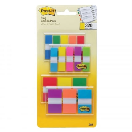 Post-it Flags Combo Pack, 4 On-The-Go Dispensers/Pack, 120 .94 in Wide and 200 .47 in Wide Flags, Assorted Colors (683-XL1)