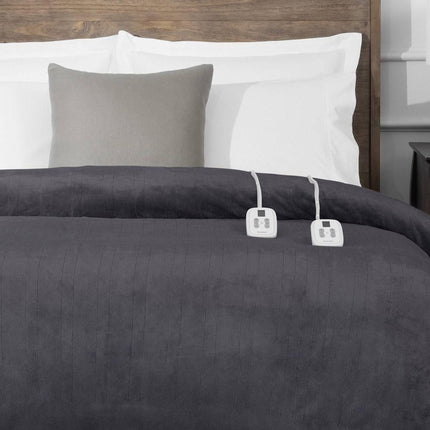 Brookstone Heated Electric Blanket Plush Dual Zone Full/Queen Gray