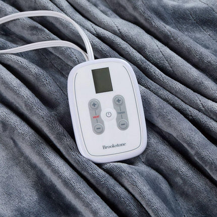 Brookstone Heated Electric Blanket Plush Dual Zone Full/Queen Gray