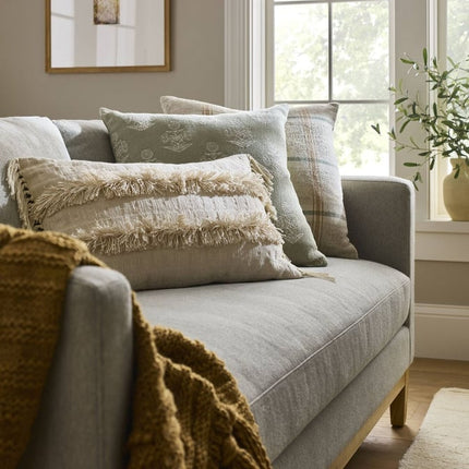 Threshold Woven Block Print Square Throw Pillow 20in Light Sage/Cream