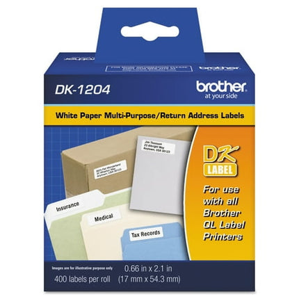 Brother Genuine DK-1204 Multipurpose Paper Label Roll, Die-Cut Paper Labels, Engineered for Excellence, 400 Labels Per Roll