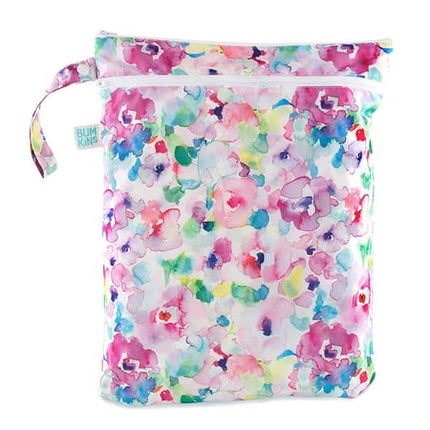 Bumkins Waterproof Wet Dry Bag for Baby, Travel, Swimsuit, Cloth Diaper, Pump Parts, Pool, Beach, Gym Clothes, Toiletry, Hook to Stroller, Daycare, Zip Reusable Wetdry Packing Pouch, Watercolor Floral Multicolor