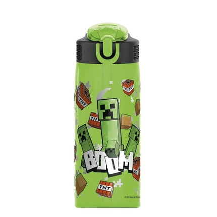 Zak Designs Minecraft Water Bottle For School or Travel, 25 oz Durable Plastic Water Bottle With Straw, Handle, and Leak-Proof, Pop-Up Spout Cover (Creeper) Minecraft