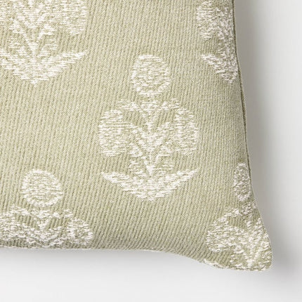 Threshold Woven Block Print Square Throw Pillow 20in Light Sage/Cream