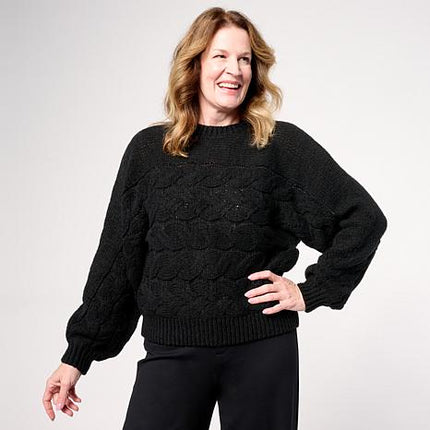 G by Giuliana Women's Full Fashion Textured Knit Solid Long Sleeve Sweater