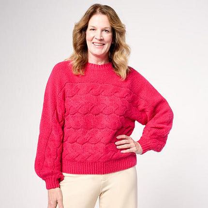 G by Giuliana Women's Full Fashion Textured Knit Solid Long Sleeve Sweater