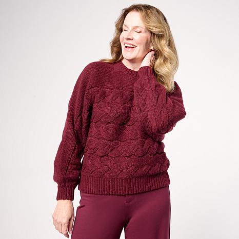 G by Giuliana Women's Full Fashion Textured Knit Solid Long Sleeve Sweater