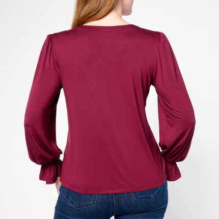 G by Giuliana Knit Top with Elegant Puff Sleeves and Neckline